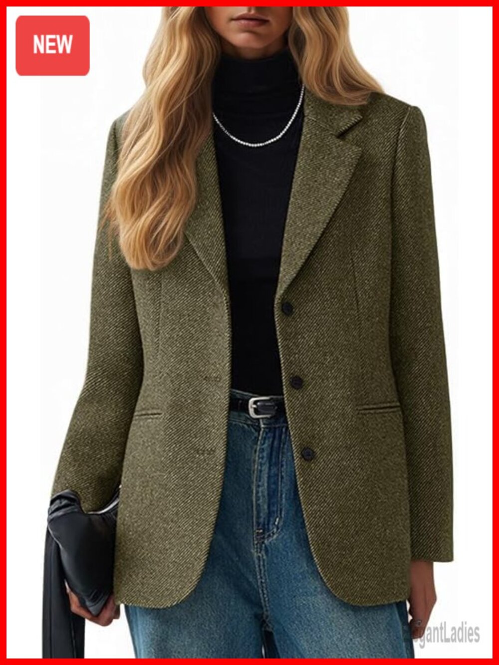 Mina Self Women's Herringbone Tweed Blazer Wool Blend Business Casual Jacket